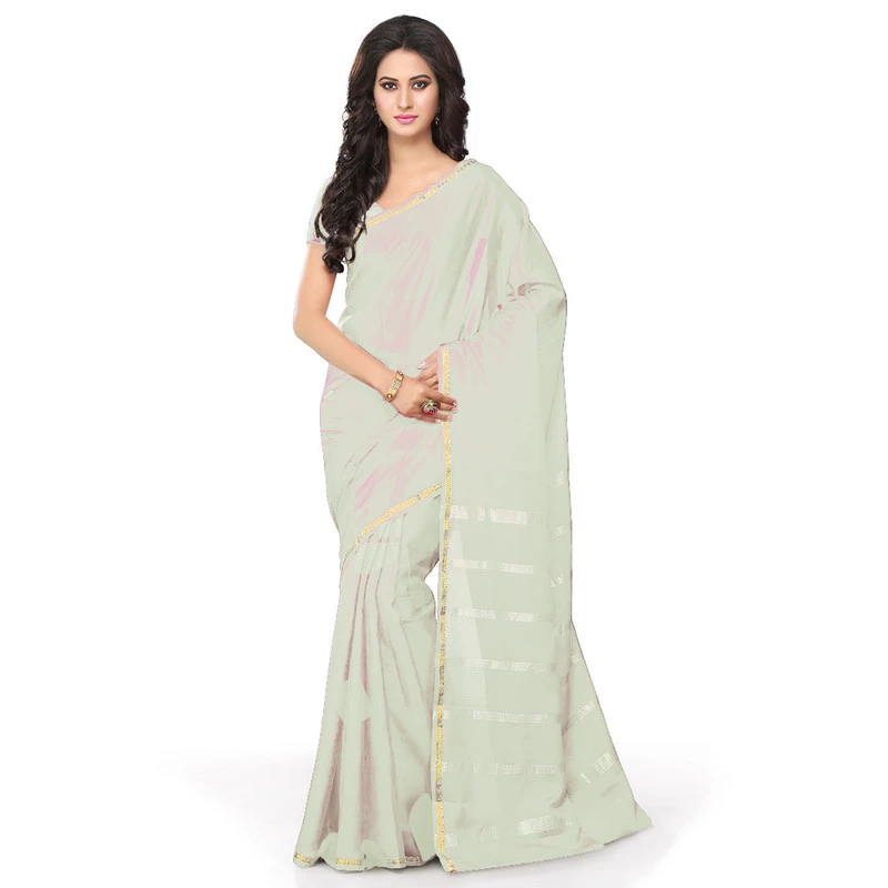 Woven White Colour Pure Mysore Silk Mango Border Saree with Silk Mark
