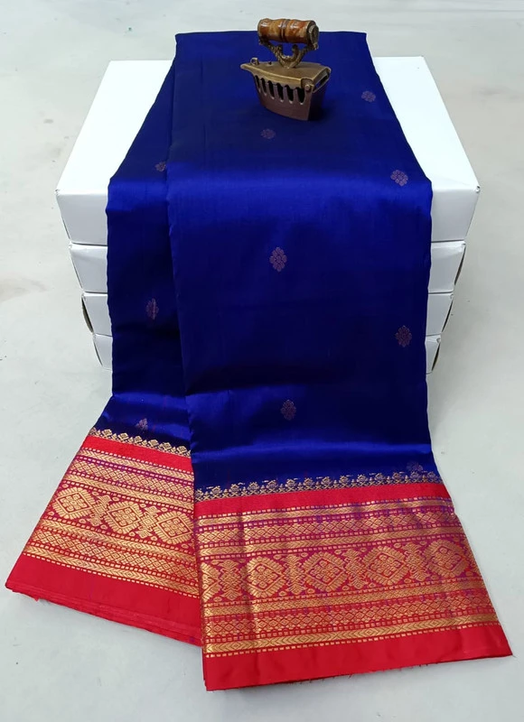 Navy Blue traditional silk saree with zari border for festive and wedding wear