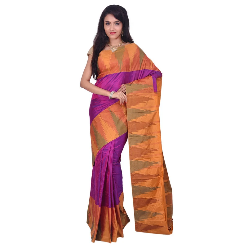 Magenta Big Temple Border Kadiyal Variety Pure Bangalore Silk Saree