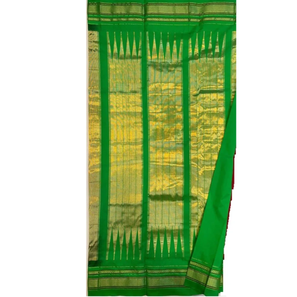 Wine Purple pure Ilkaal Butta saree with Green zari contrast border and traditional gold motifs