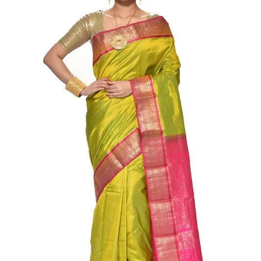 Orange and Red Contrast Traditional Kanchipuram Pure Silk Saree