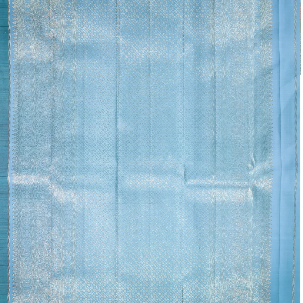 Sky Blue with Elephant Zari Kanchipuram Pure Silk Handloom Saree Silk Mark with Blouse - FabFashionz
