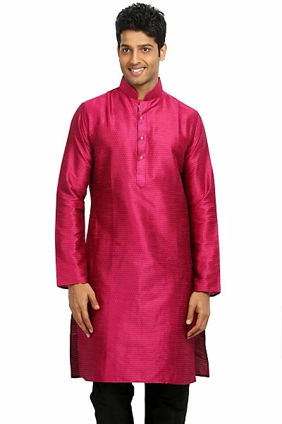 Pink Dupion Silk Mens Kurtha with White Pajama