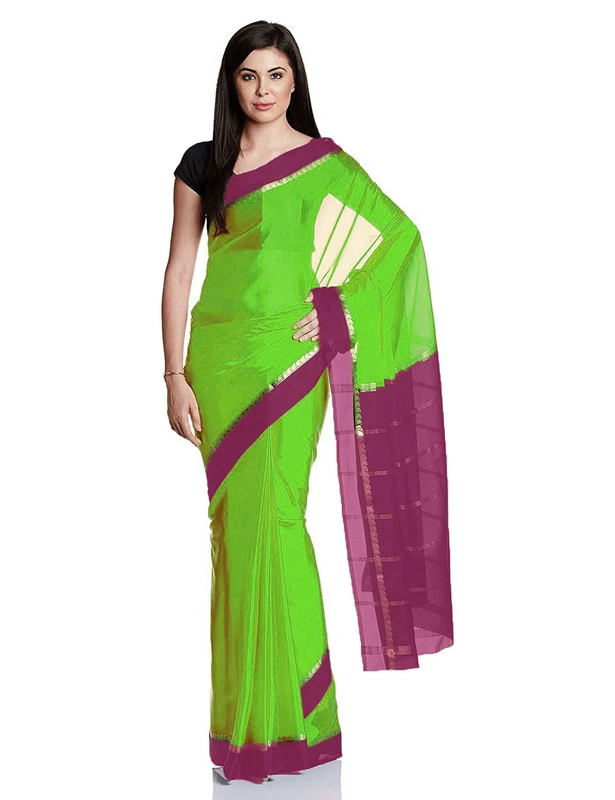 Charming Pure Mysore Silk Saree in Emerald Green with Pink & Gold Zari