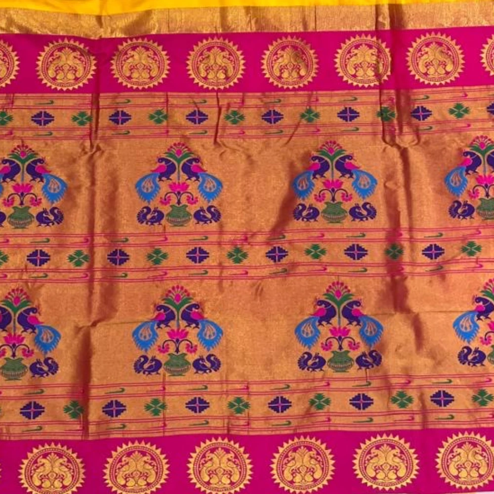 Deep Violet Pure Silk Paithani Saree with Gold Lotus Buti & Contrasting Red Zari Border