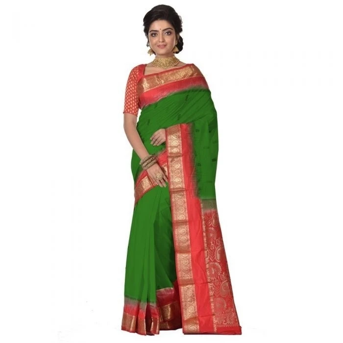 Parrot Green With Red Latest Design Border Kanchipuram Pure Silk Exclusive Saree