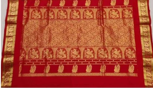 Bottle Green Gadwal Paithani Silk Pure Silk Saree with Rich Contrast Red  Border