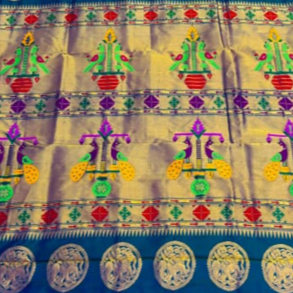 Purple Self Border Paithani Pure Silk Saree with Meena Butta weaving and traditional zari border