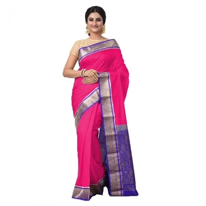 Rani Pink With Violet Contrast Latest Design Kanchipuram Pure Silk Exclusive Saree