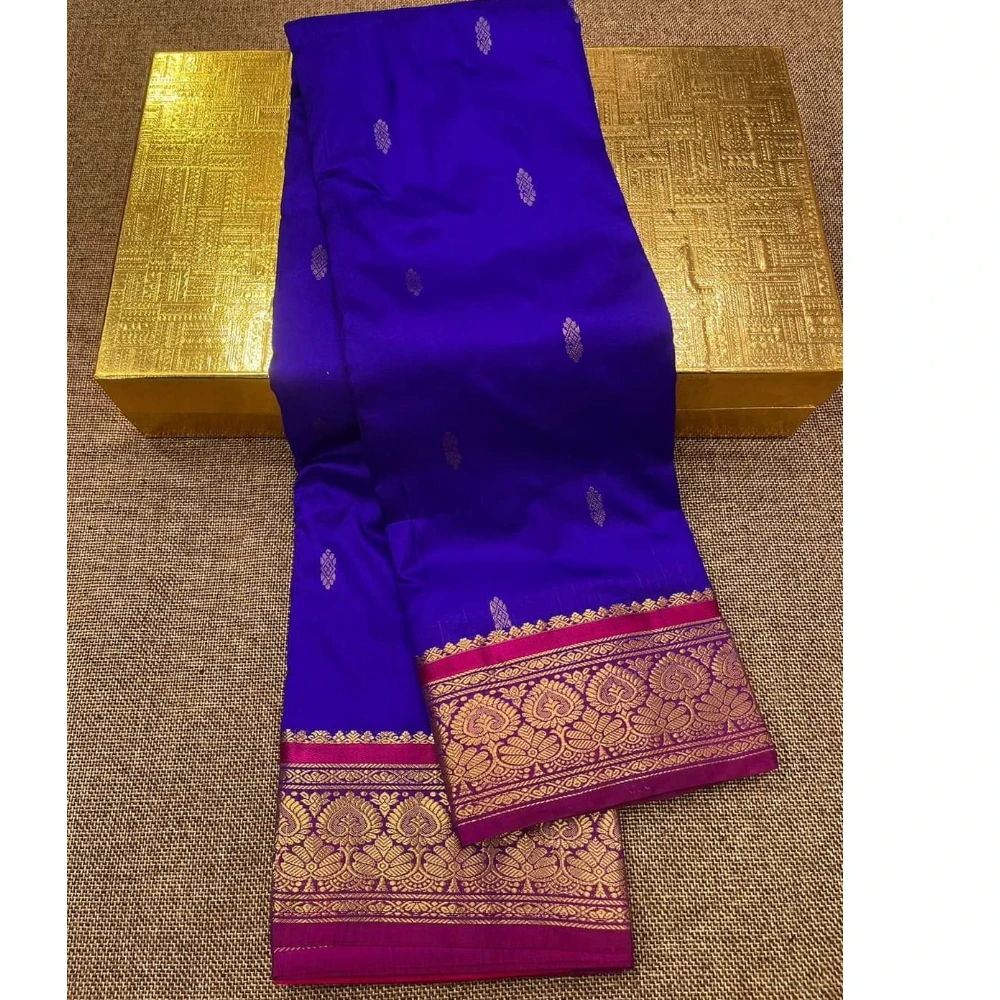 Kanchipuram Pure Silk Saree Royal Blue with Rani Border