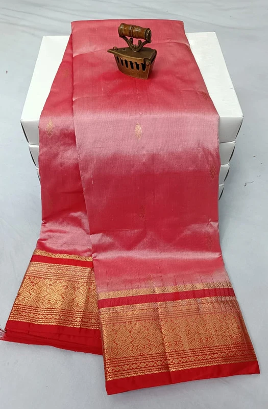 Rose Pink Red Border Kanchipuram Silk Saree