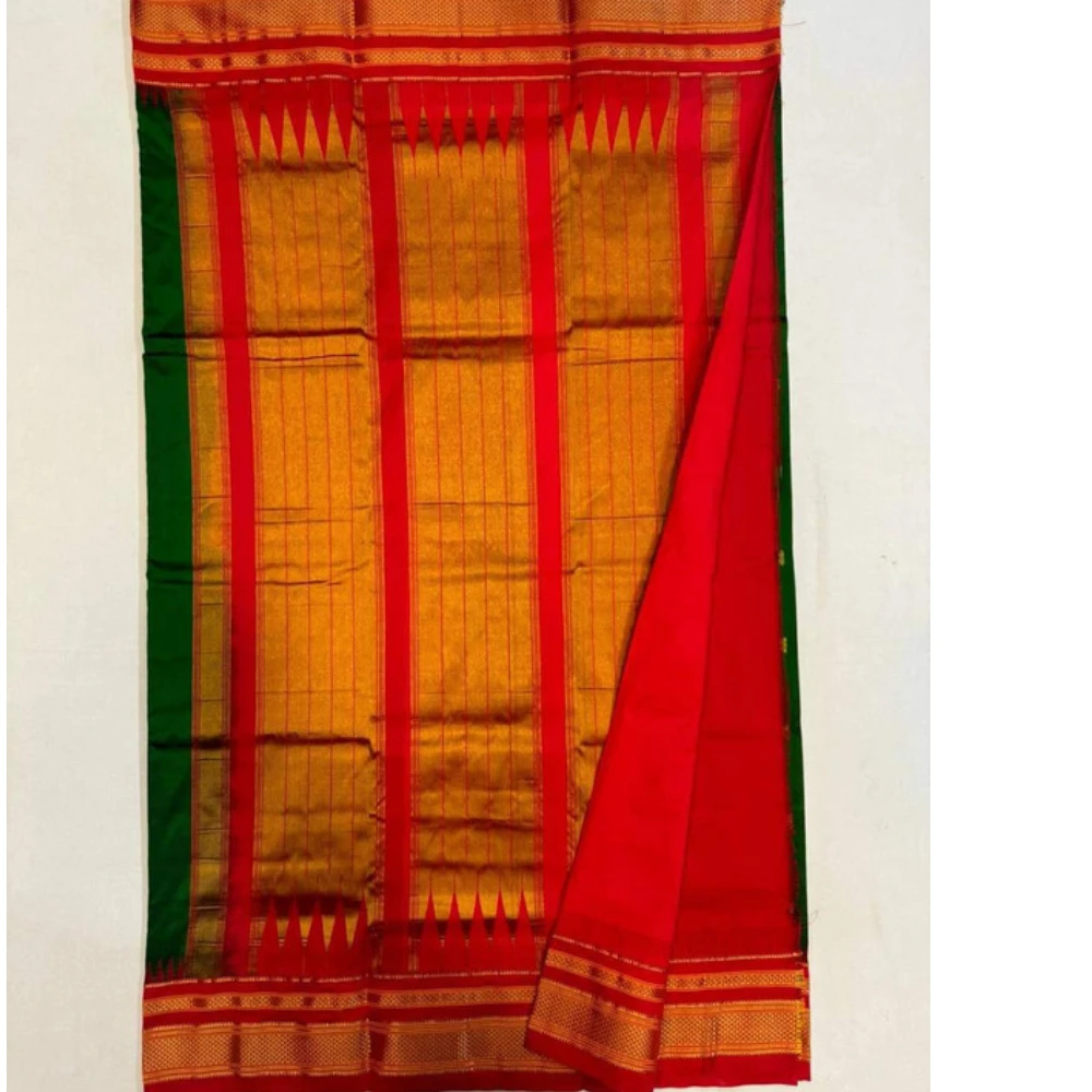 Sky Blue Ilkaal Butta pure silk saree with zari border and traditional woven patterns