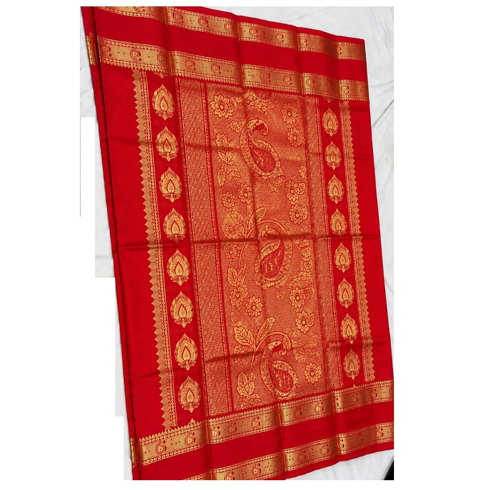 Exclusive Kanchipuram Pure Silk Saree with Pure Silk Blouse - Ivory & Red