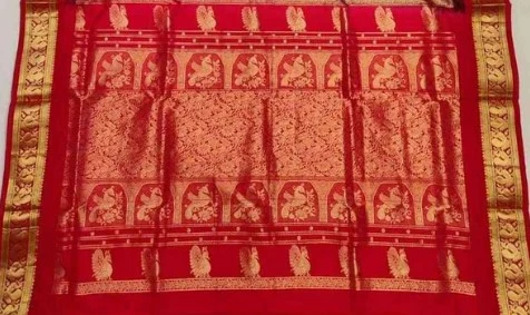 Parrot Green Gadwal Paithani Pure Silk Saree with Rich Contrast Rani  Border