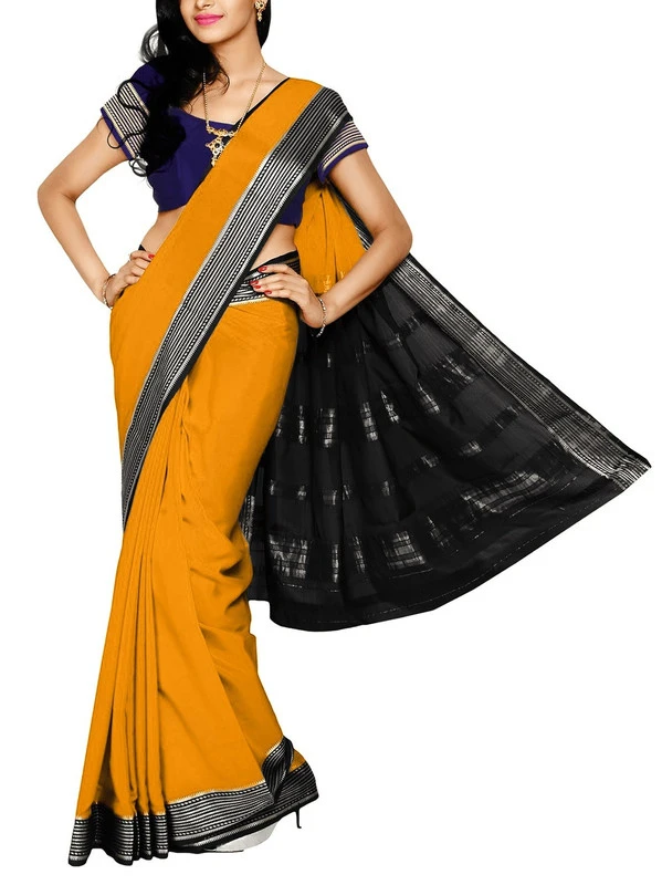 Orange with Black Contrast MultiLine Border Premium Quality Pure Mysore Silk Saree