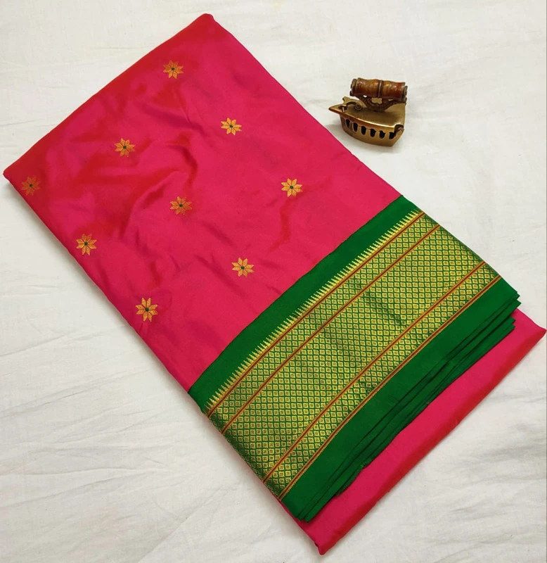 Pink Pure Silk Paithani Saree featuring luxurious silk fabric, rich zari woven borders, elegant traditional motifs