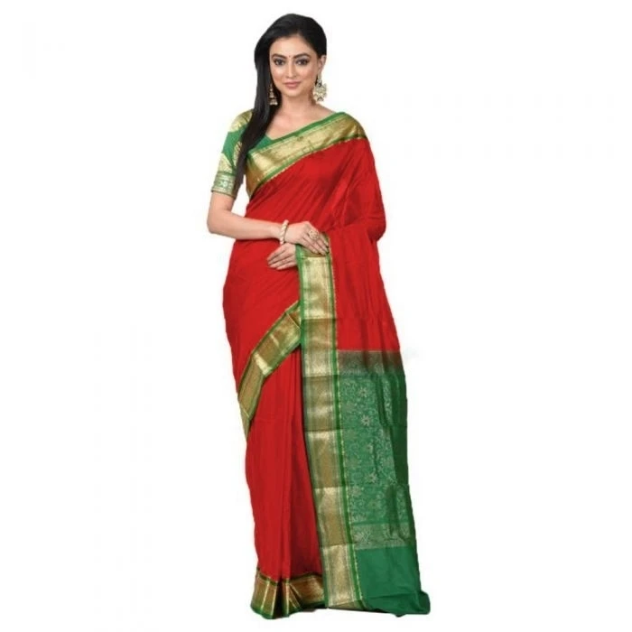Orange With Black Traditional Kanchipuram Pure Silk Saree