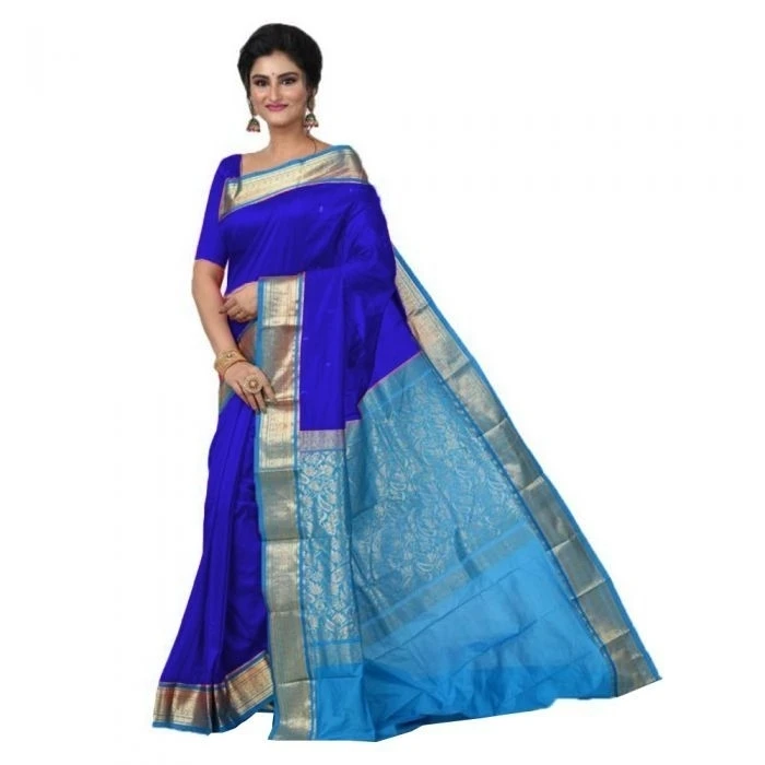 Royal Blue with Ananda Contrast Handwoven Saree Traditional Kanchipuram Pure Silk Saree
