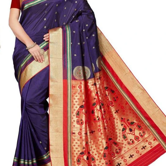 Royal Blue and Red Paithani Art Silk Saree
