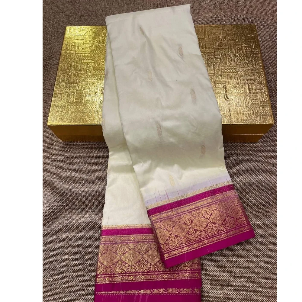 Kanchipuram Pure Silk Saree OffWhite with Rani Border