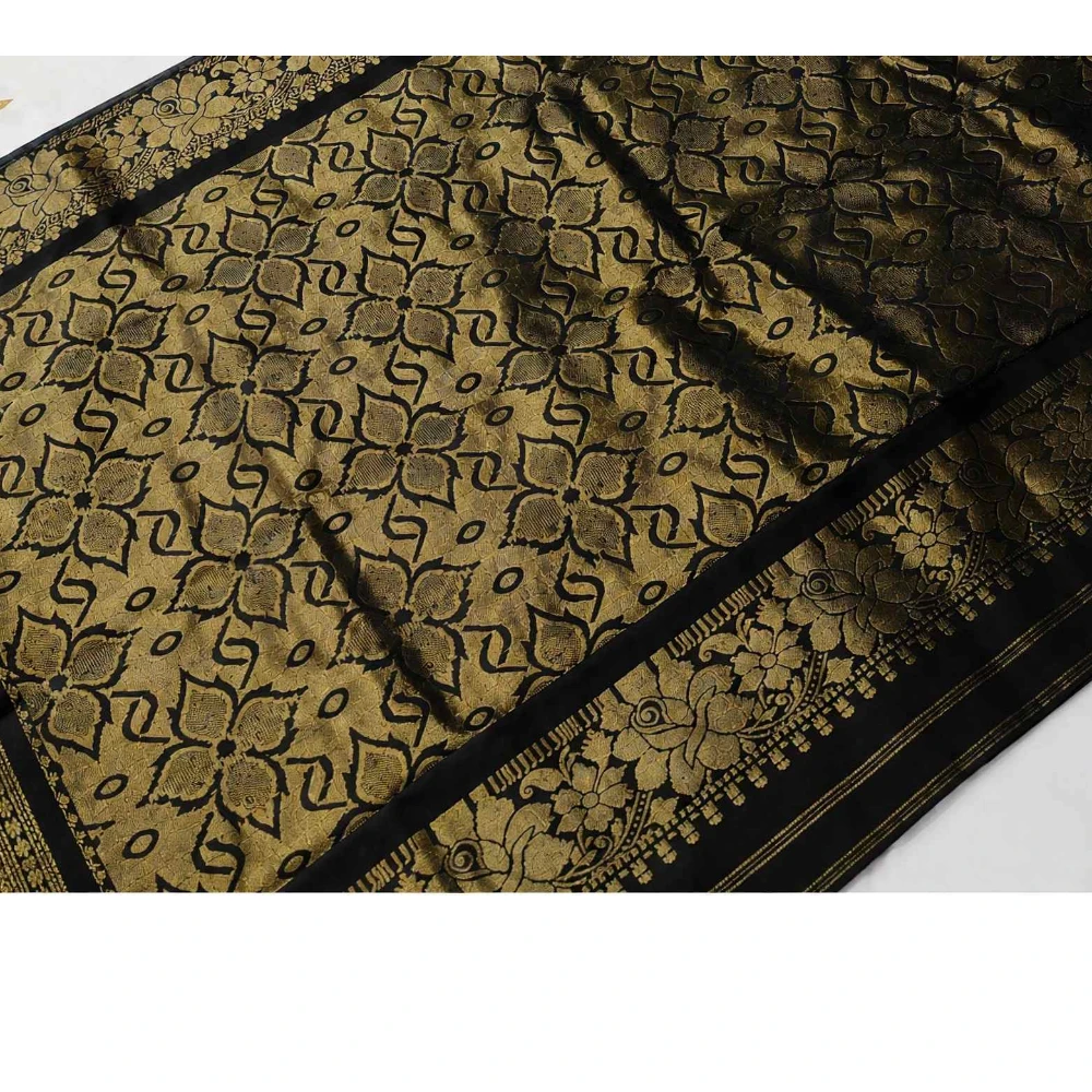 Black traditional silk saree with zari border for festive and wedding wear