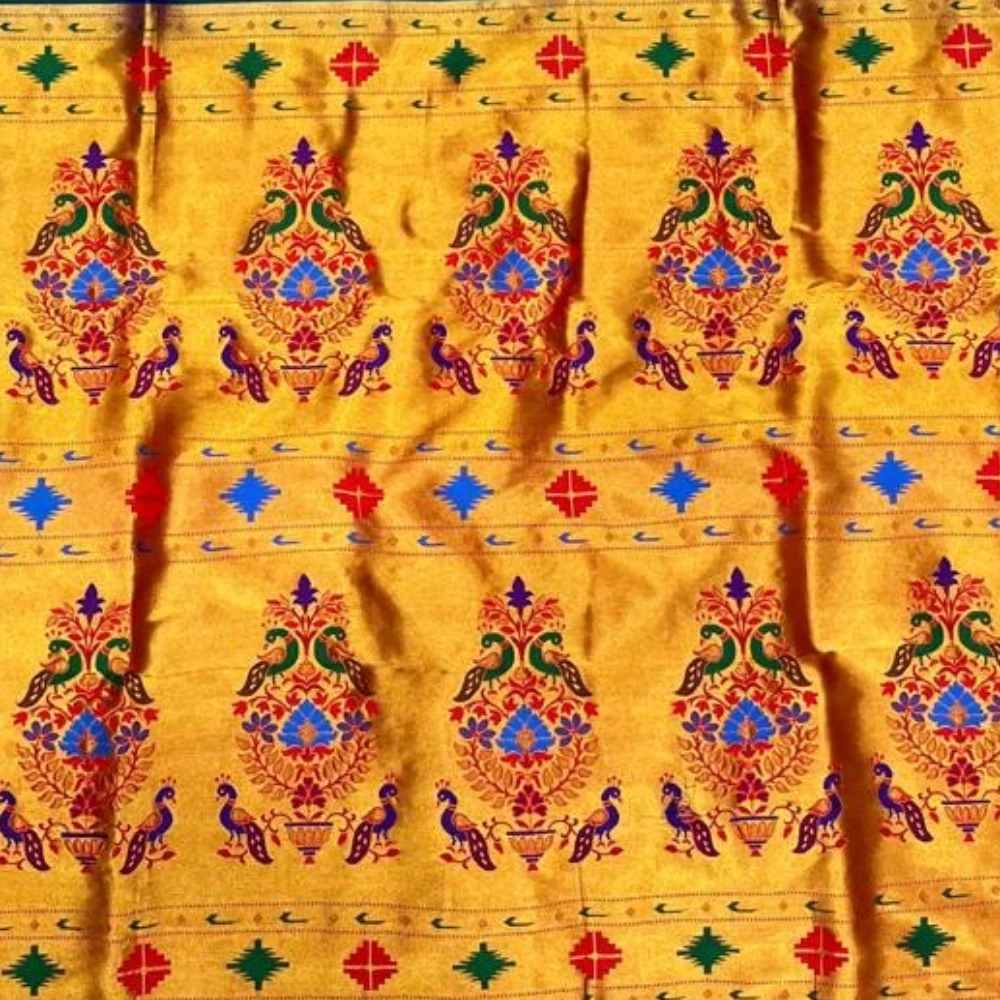 Regal Grey Semi Silk Paithani Saree with Peacock Embroidery Designer Blouse
