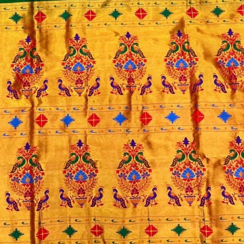 Parrot Green wth Rani Border Semi Silk Paithani Saree with Peacock Embroidery Blouse