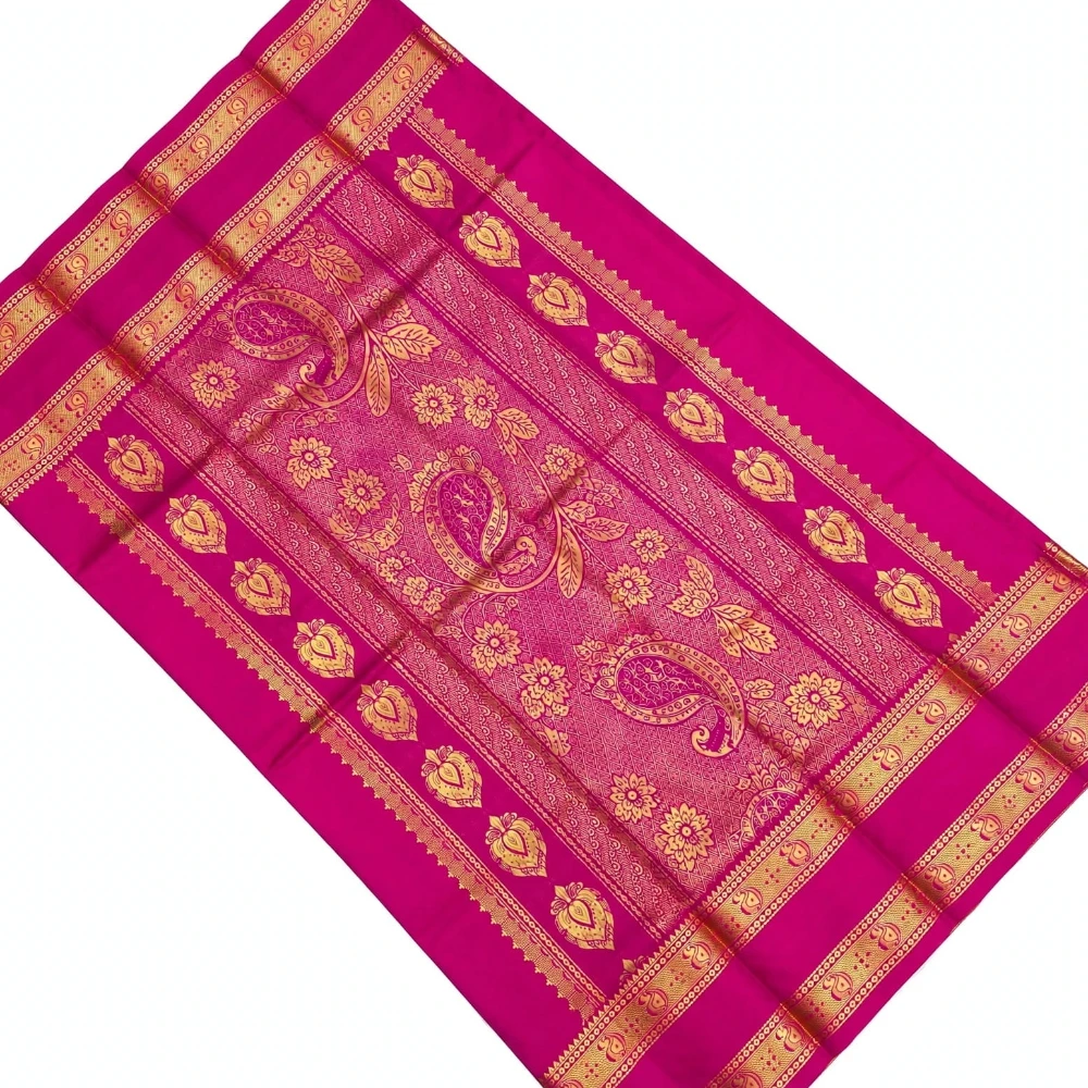 Exclusive Kanchipuram Pure Silk Saree with Pure Silk Blouse - Blue & Pink