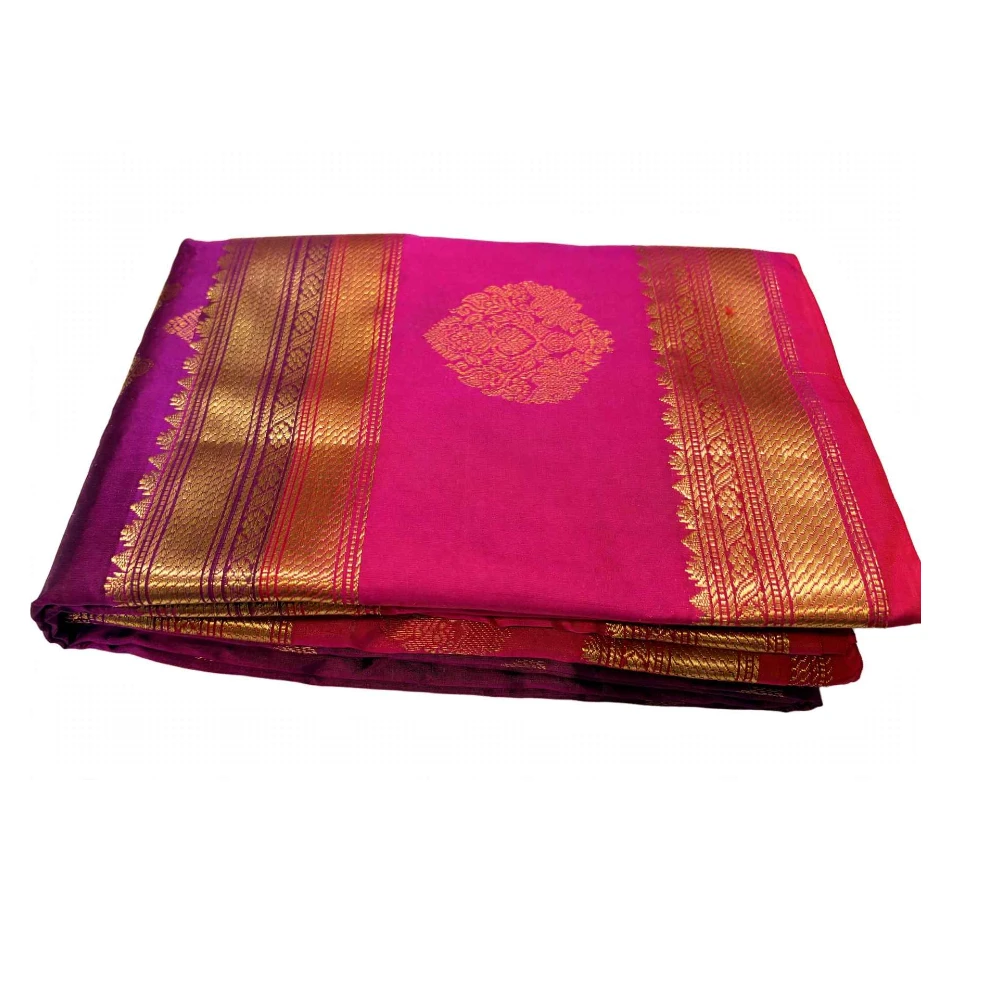 Exclusive Kanchipuram Pure Silk Saree with Pure Silk Blouse - Magenta & Purple