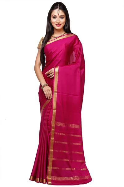 Gagri Pink Self Coloured  Handwoven Pure Mysore Silk saree