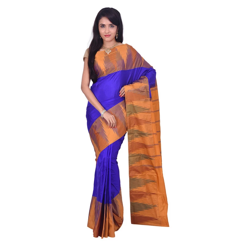 Royal Blue Big Temple Border Kadiyal Variety Pure Bangalore Silk Saree