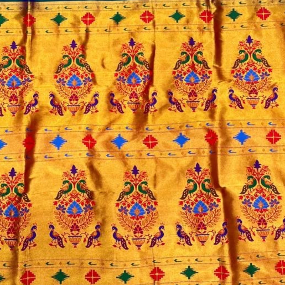 Heritage Self Rama Green Semi Silk Paithani Saree with Peacock Embroidery Designer Blouse