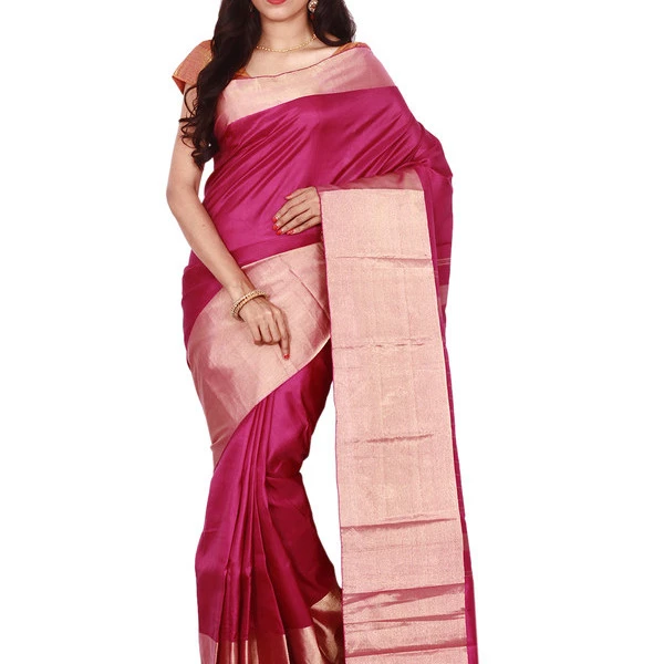 Kanchipuram Pure Silk Saree in Rani Pink Self Colored Big Border Fancy saree