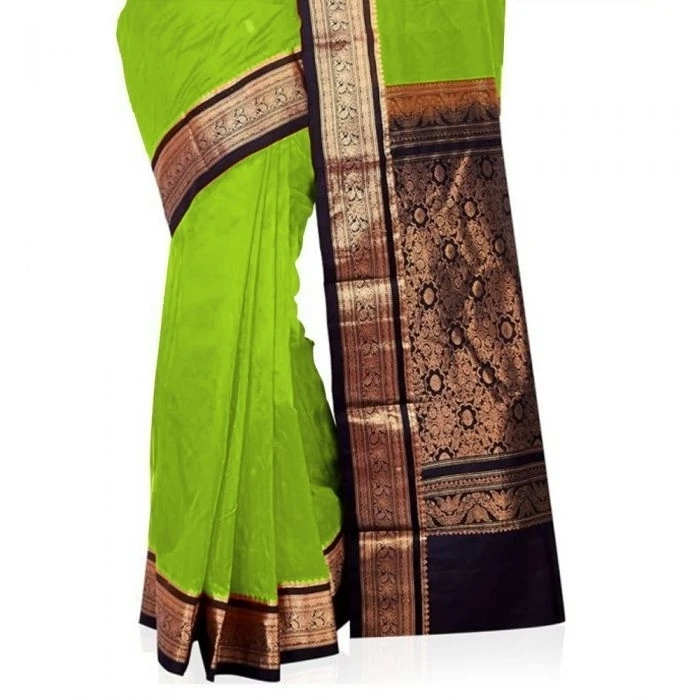 Green and Black Traditional Kanchipuram Pure Silk Saree