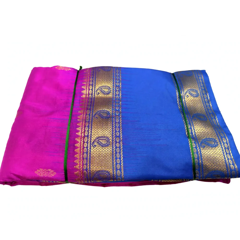 Exclusive Kanchipuram Pure Silk Saree with Pure Silk Blouse - Fuchsia & Royal Blue