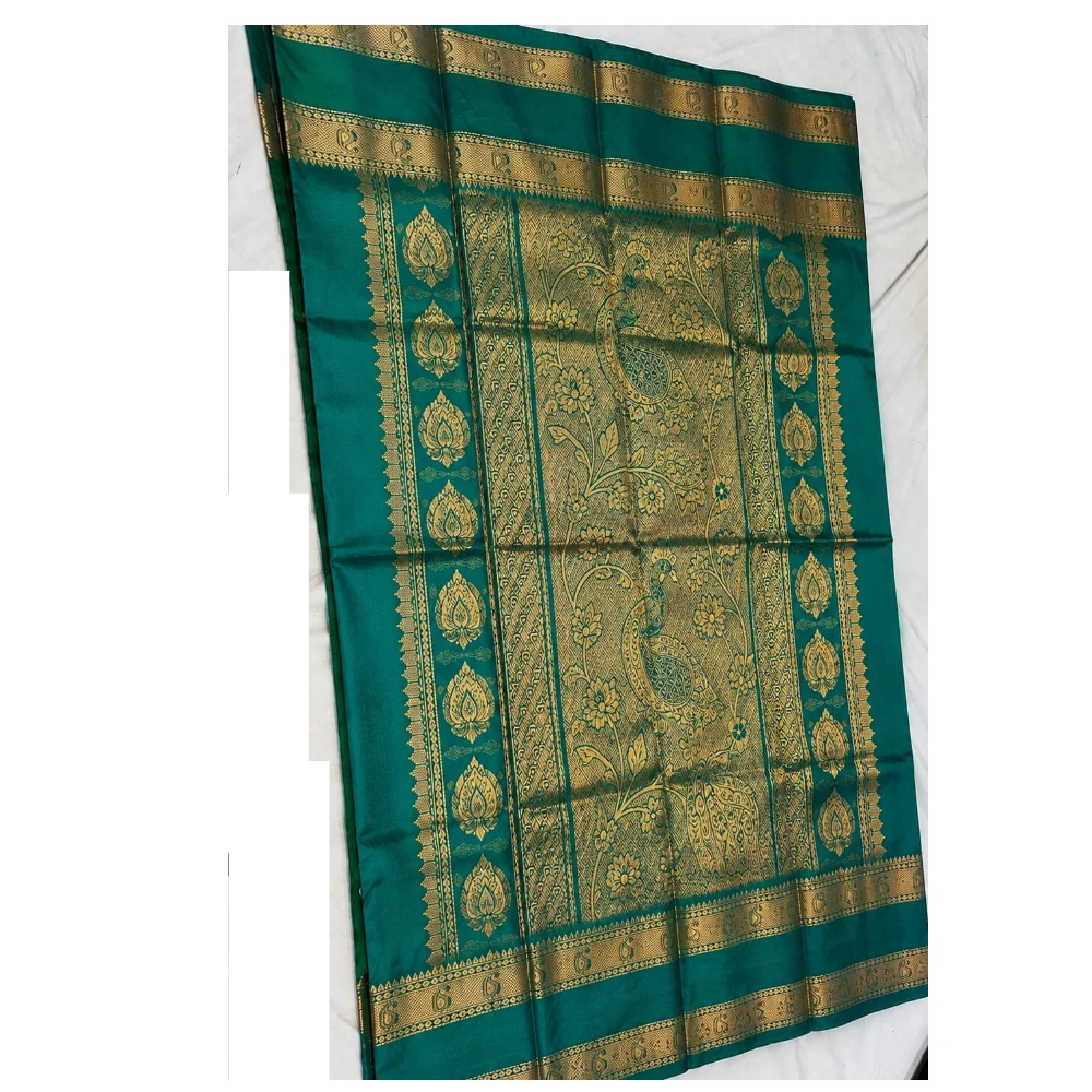 Exclusive Kanchipuram Pure Silk Saree with Pure Silk Blouse - Cream & Teal