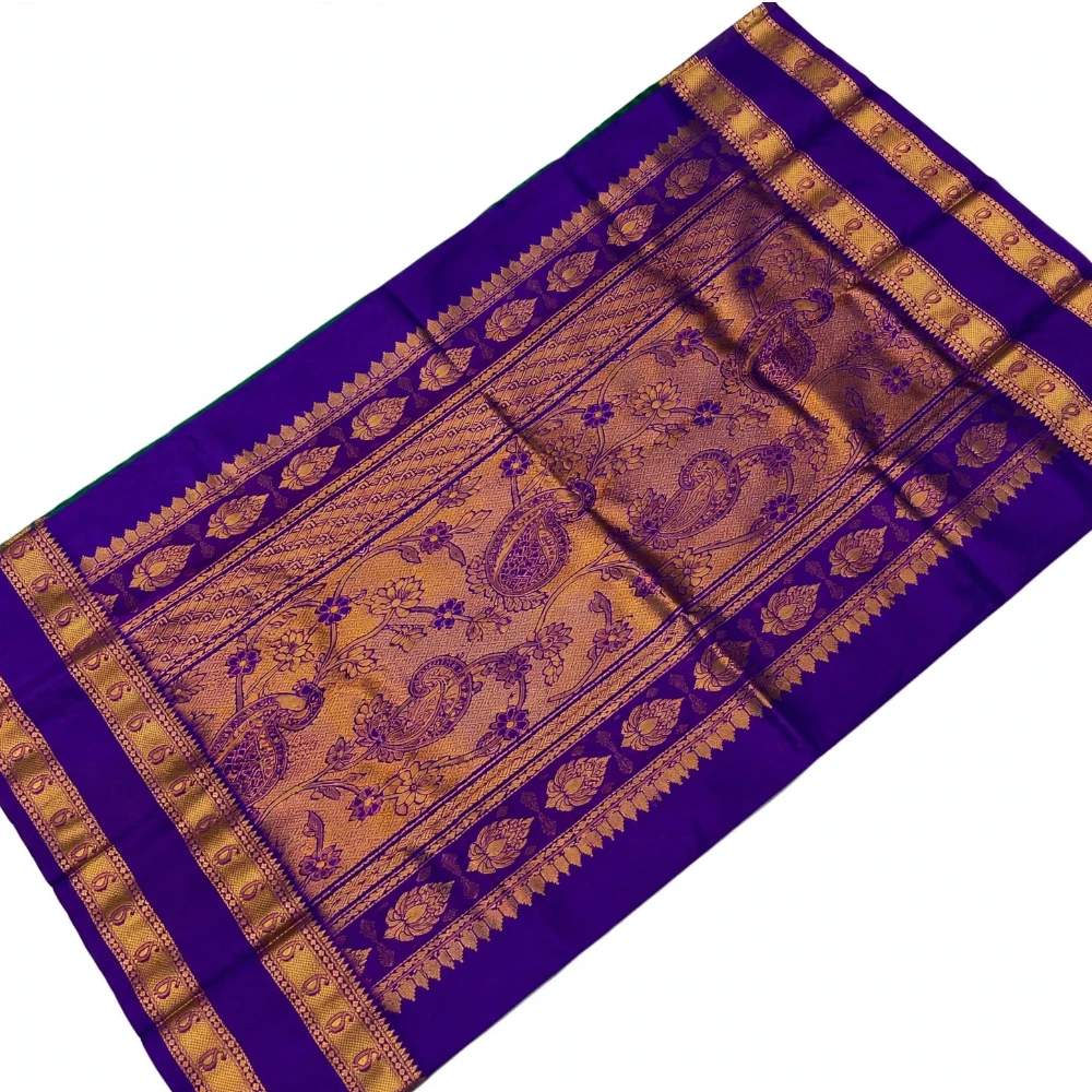 Mint Green & Royal Blue Kanchipuram Pure Silk Saree with Blouse