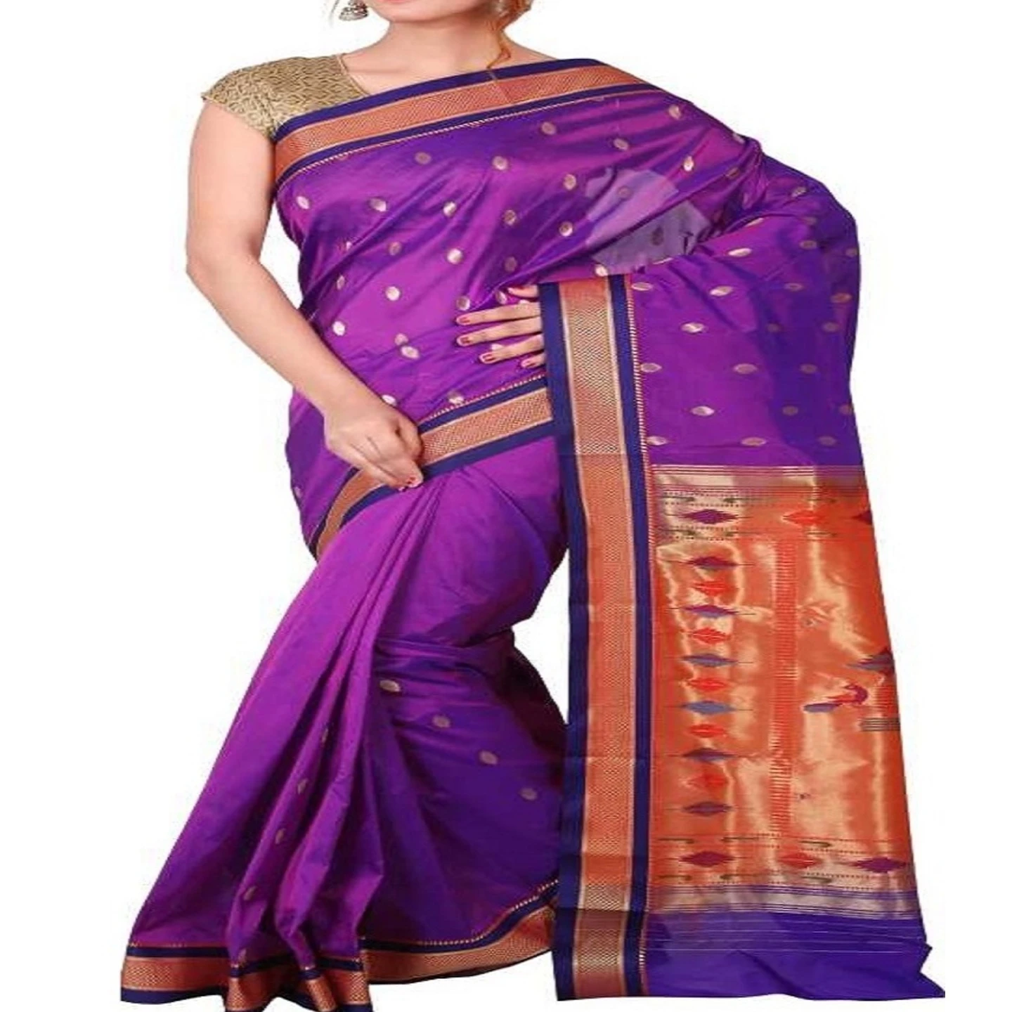 Magenta and Green Small Border Woven Paithani Art Silk Saree