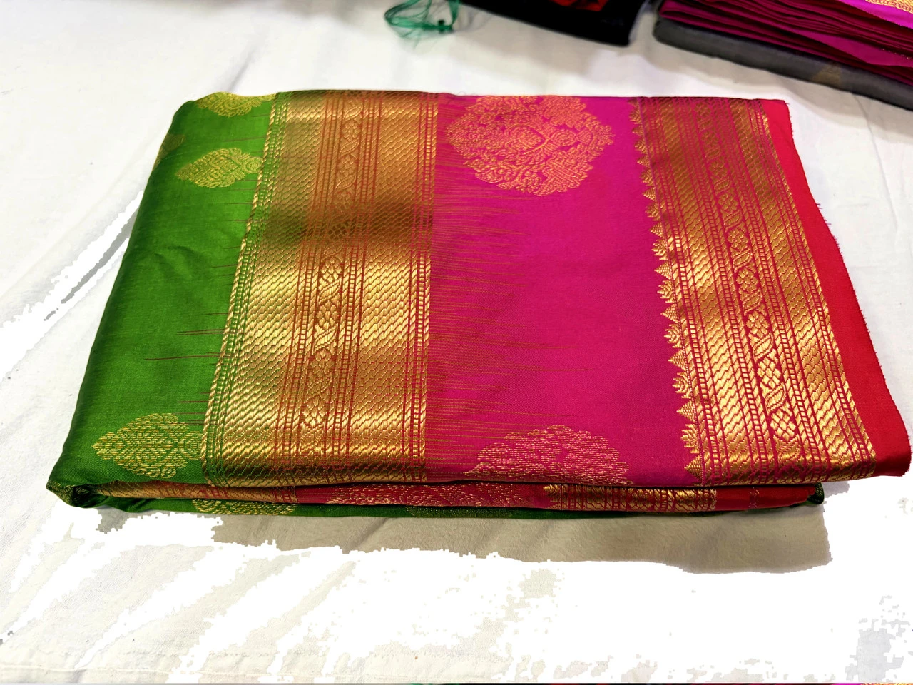 Exclusive Kanchipuram Pure Silk Saree with Pure Silk Blouse - Pink & Green