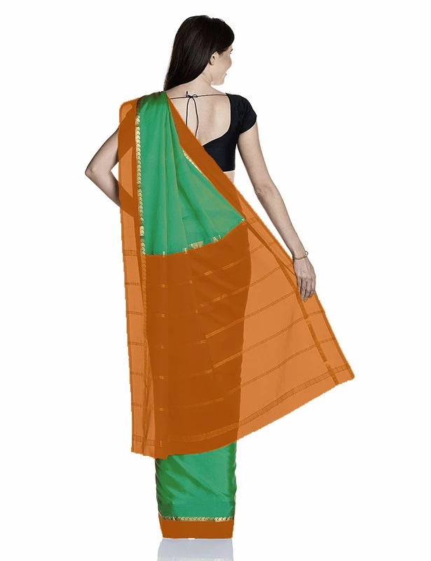 Opulent Pure Mysore Silk Saree in Bottle Green with Maroon Checks & Gold Zari Border