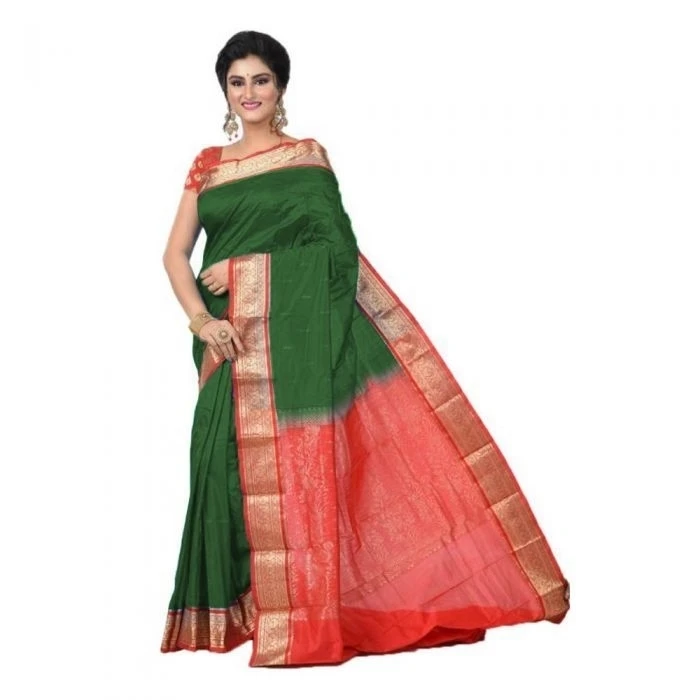Green and Red Traditional Kanchipuram Pure Silk Saree