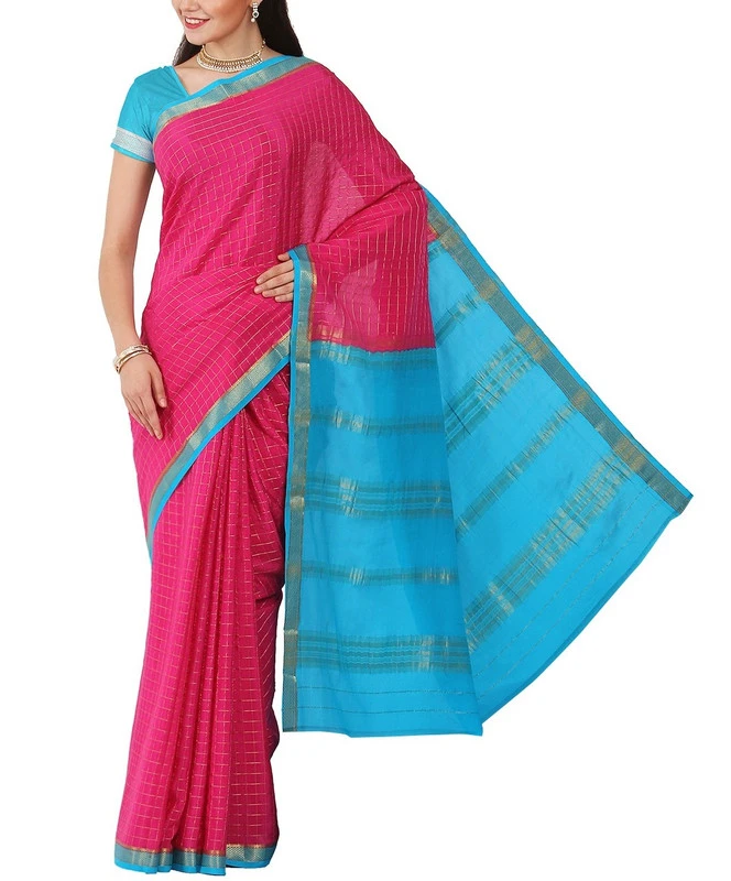 Vibrant Pure Mysore Silk Saree in Magenta & Contrasting Zari Border
