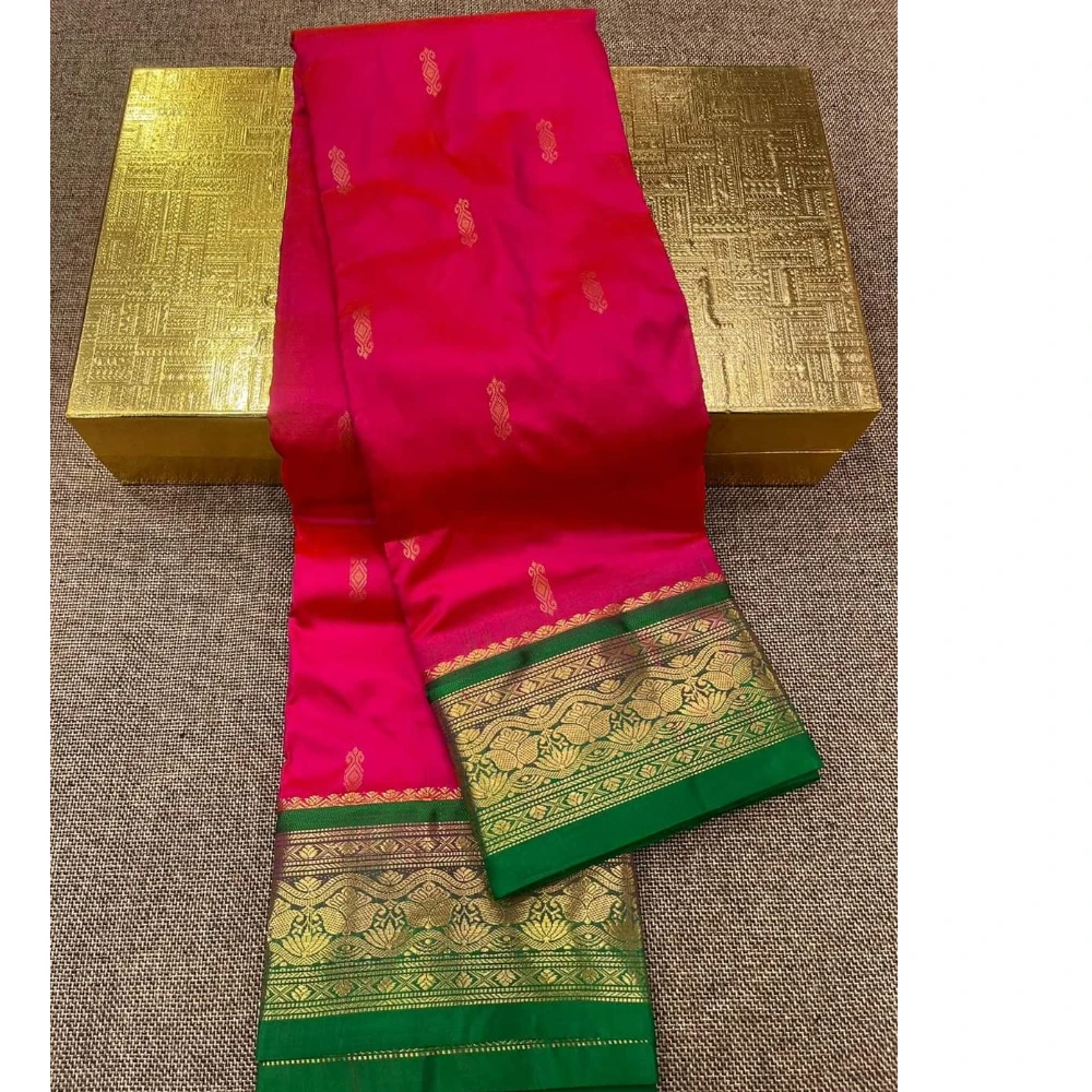 Kanchipuram Pure Silk Saree with Rani and Green Border