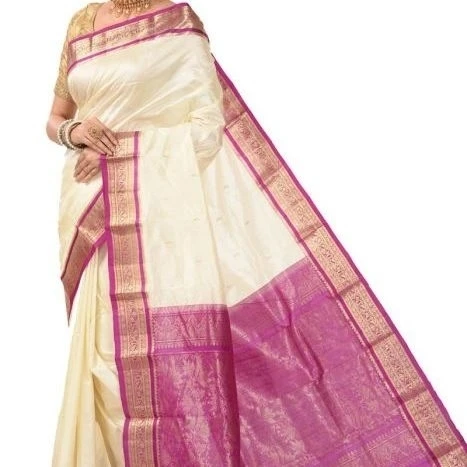 Milk White and Magenta Contrast Traditional Sarees for Arangetram in Kanjeevaram Silk