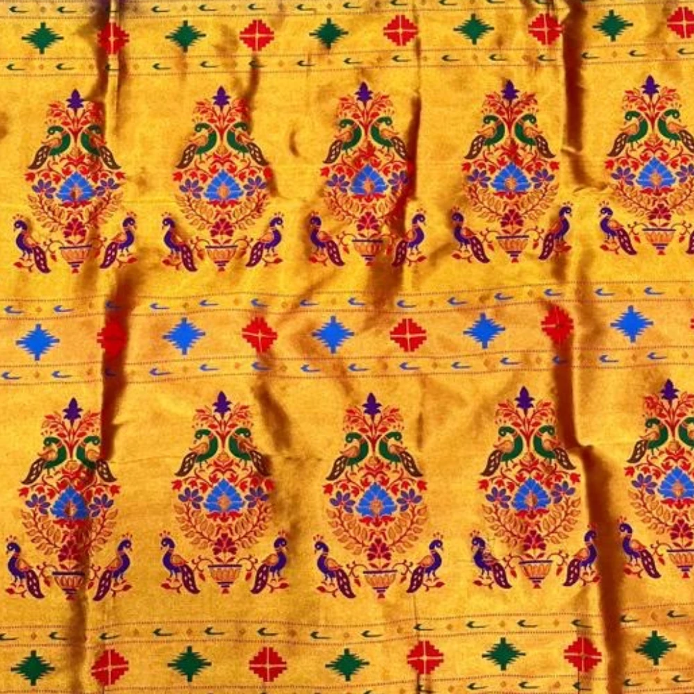 Royal Blue Self Semi Silk Paithani Saree with Peacock Embroidery Designer Blouse