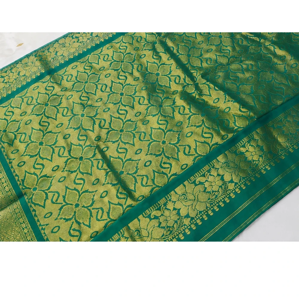 Marron with Green Contrast traditional silk saree with zari border for festive and wedding wear