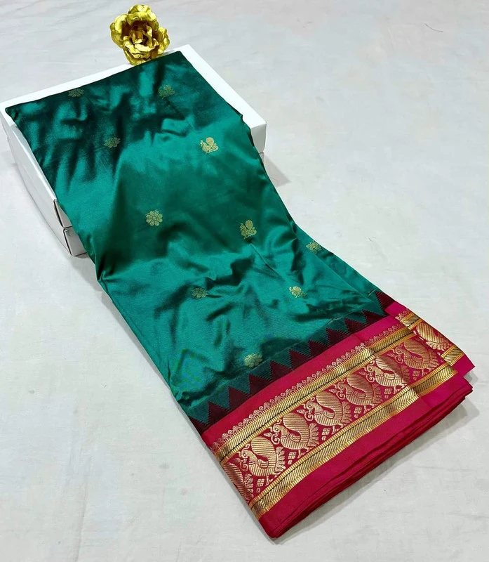 Rama Gadwal Paithani Silk Pure Silk Saree with Rich Contrast Rani  Border