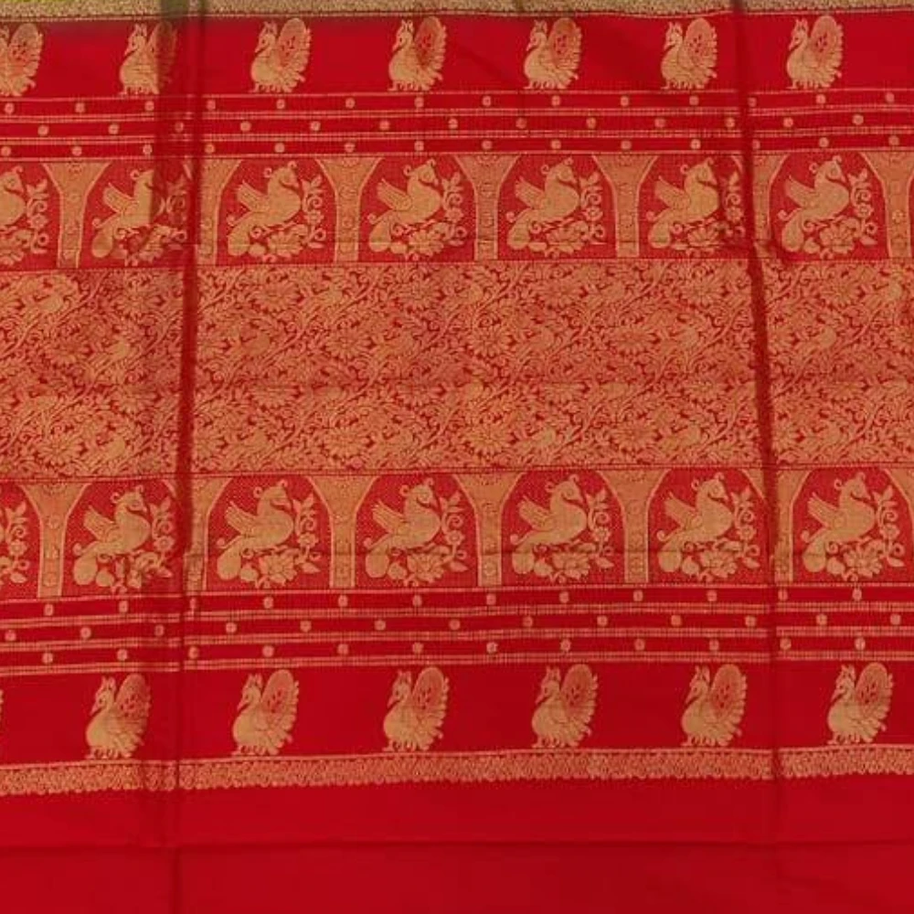 Royal Blue wit Red Contrast Gadwal traditional silk saree with zari border for festive and wedding occasions
