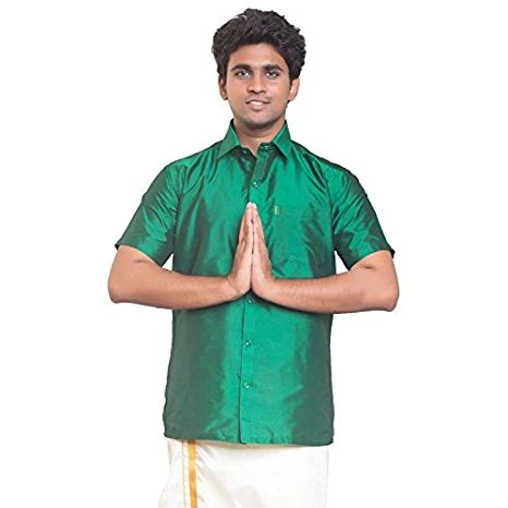 Green Dupion Silk Full Slevees Shirt
