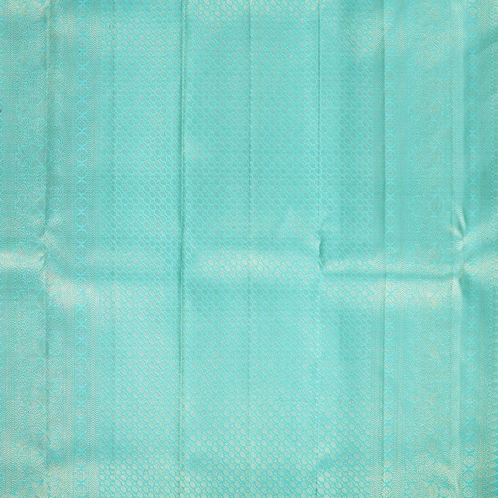 Peacock Blue Teal Kanchipuram Pure Silk Handloom Saree with Antique Gold Zari Peacock & Mango Butta - Silk Mark with Blouse